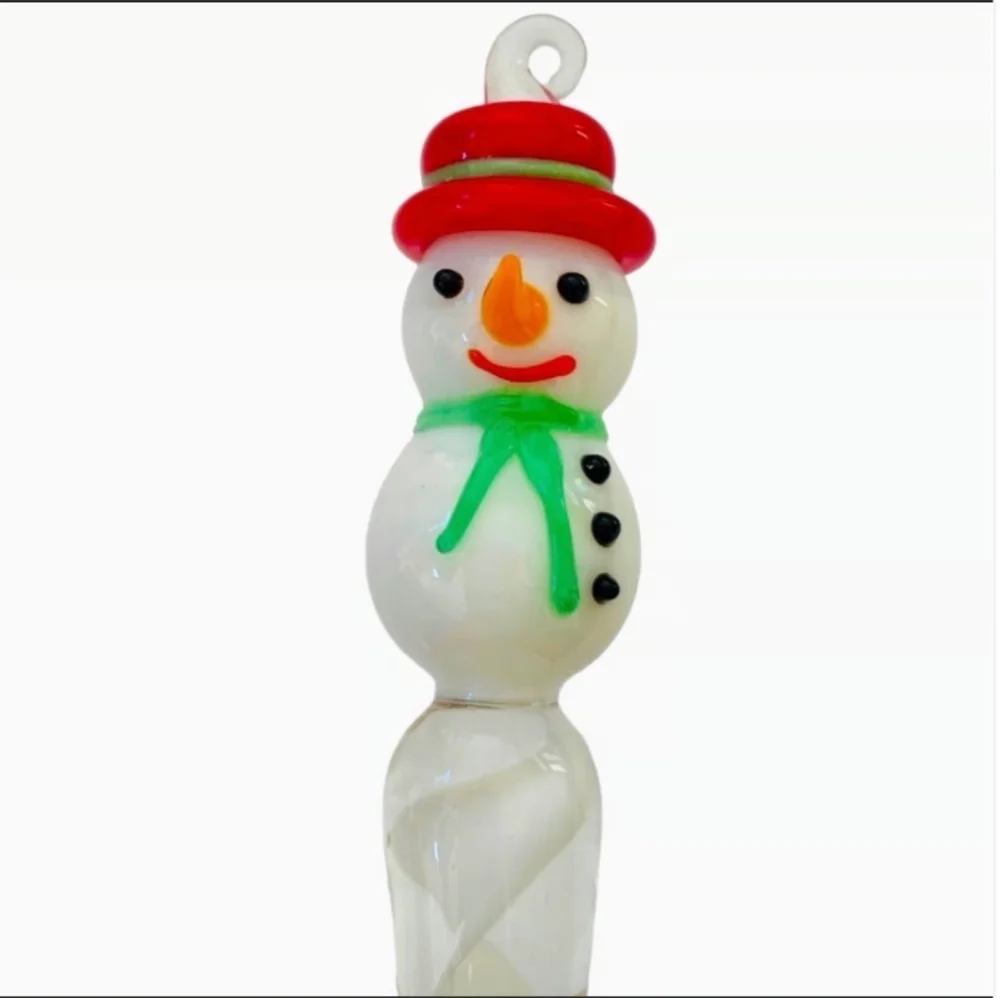 Glass Snowman Teardrop Ornament 6.5” Red White Green Holiday Christmas Decor